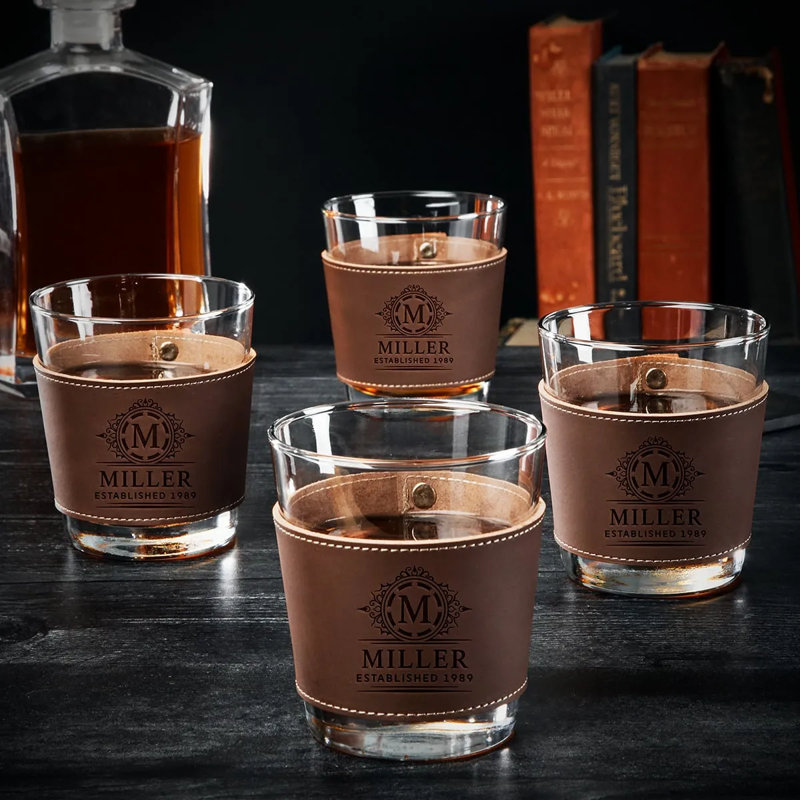 12 oz. Stratford Ensemble de verres à whisky en cuir, Oui