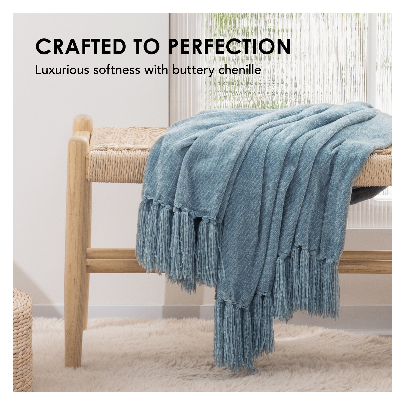 Soft Chenille Throw Blanket, Cloud Blue, 60" L x 50" W