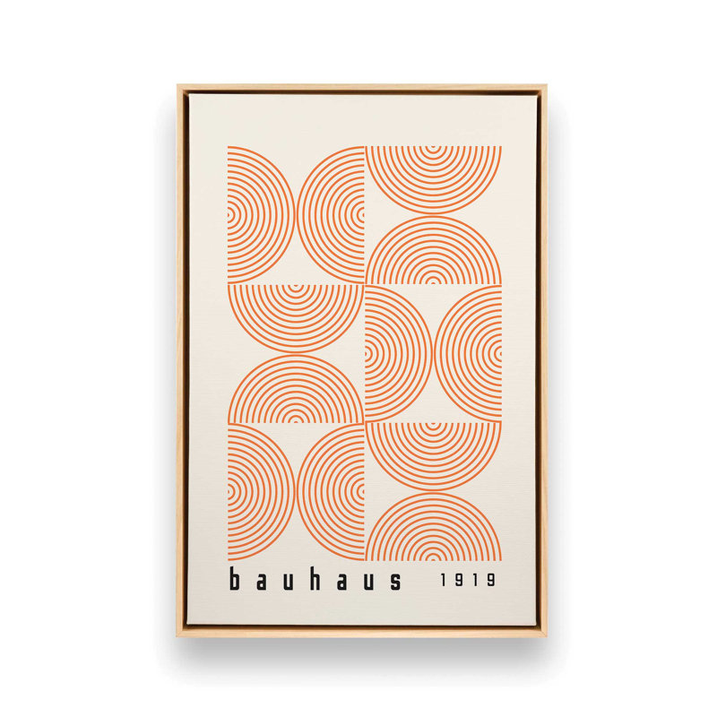 Affiche de composition Bauhaus, H 12,75 po x l 8,75 po, Orange, Cadre américain en érable flottant