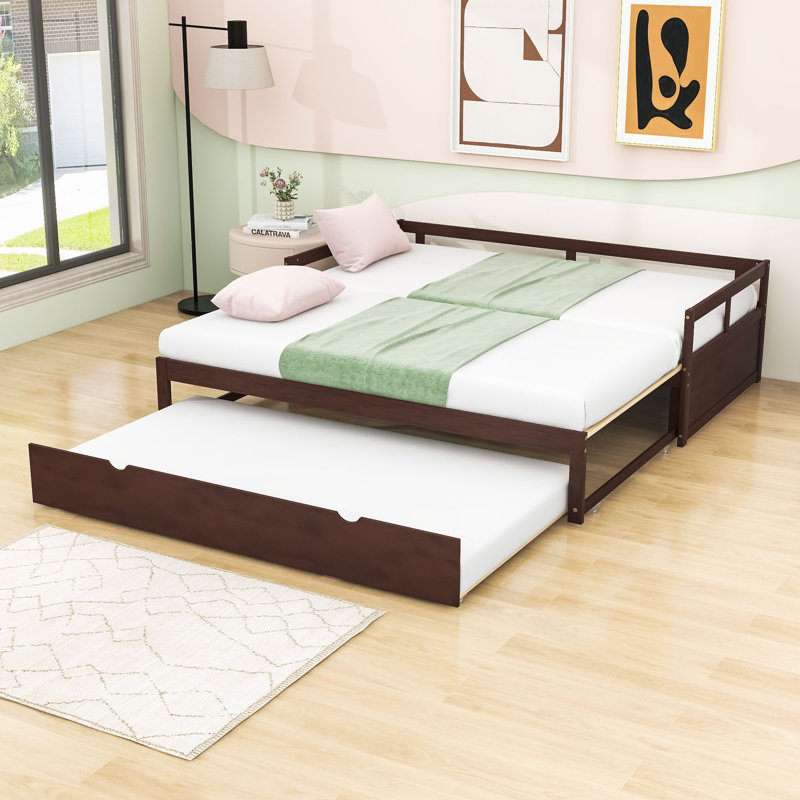 Wooden Extending Twin Daybed with Twin Trundle, Espresso