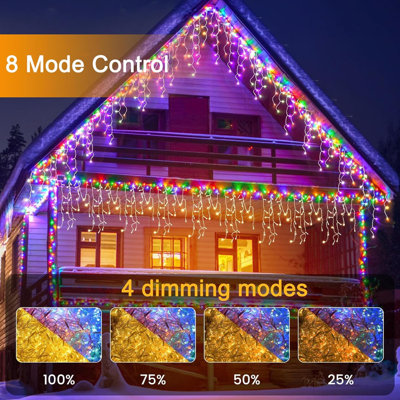 Guirlande de Noël de 13 pi 1680 DEL de 131 pi avec lumières extérieures et imperméables avec application et télécommande pour décorations de toit pour l'extérieur de la maison - blanc chaud et multicolore