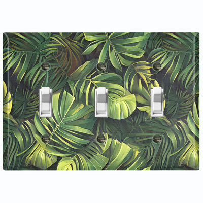 Green Jungle Plant Leaves Nature Themed 3 - Gang Toggle Light Switch Standard Wall Plate
