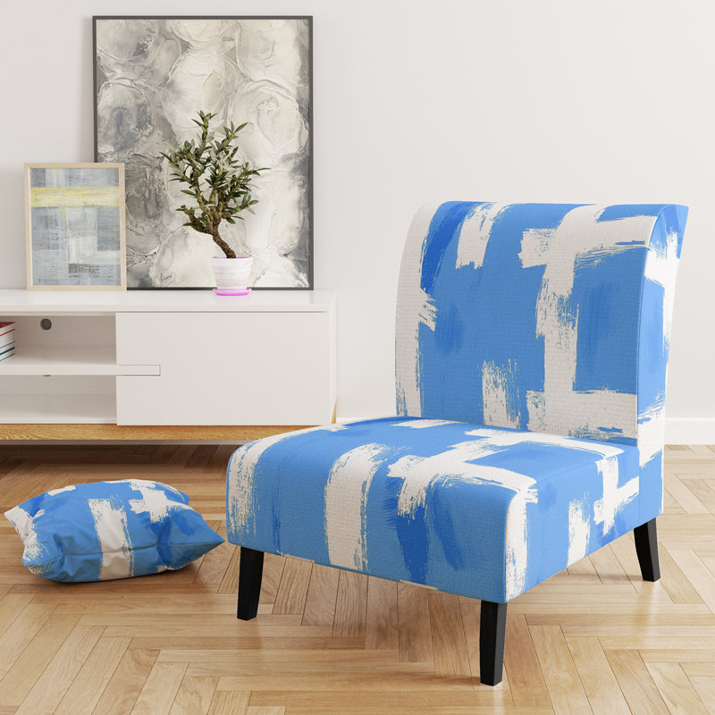 Crossing Paths II - Fauteuil de chambre rembourré moderne, Turquoise / blanc