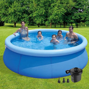 Plastic Round Inflatable Pool 30'' H x 144'' W x 144'' L , with Pump Included
