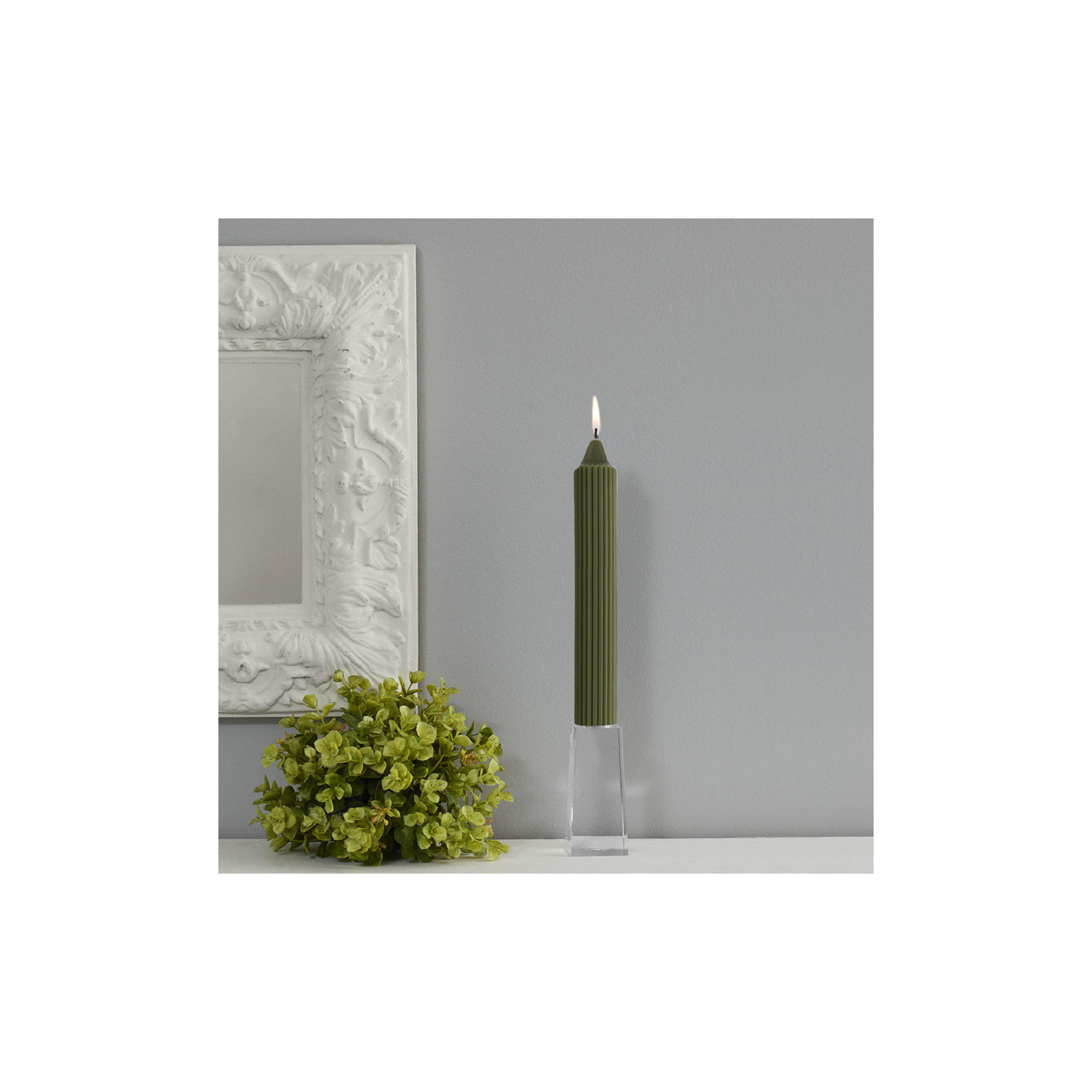 Grecian Collenette Unscented Taper Candle, Dark Olive, 9" H x 1.25" W x 1.25" D
