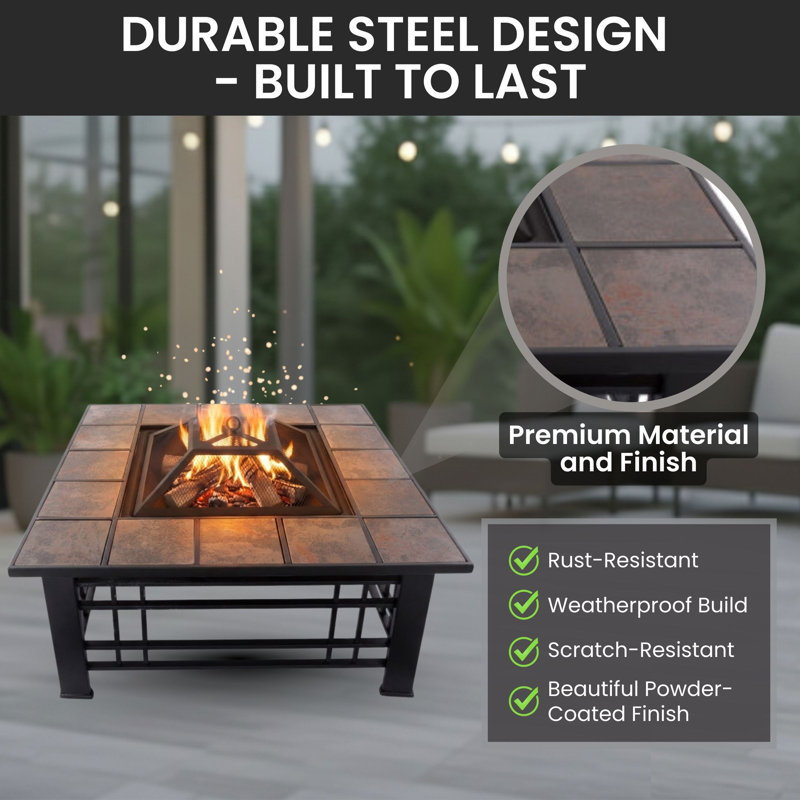 Fire Pit - 32-Inch Outdoor Firepit Table with Screen, Cover, and Poker - Outdoor Fire Pits for Backyard, Deck, Patio, or Porch by Pure Garden (Black)