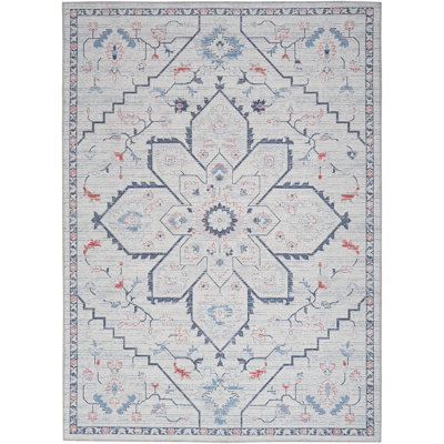Oriental Machine Washable Area Rug in Gray