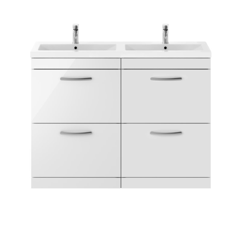 Athena 1208mm Double Bathroom Vanity with Integrated Vitreous China Basin, Gloss White