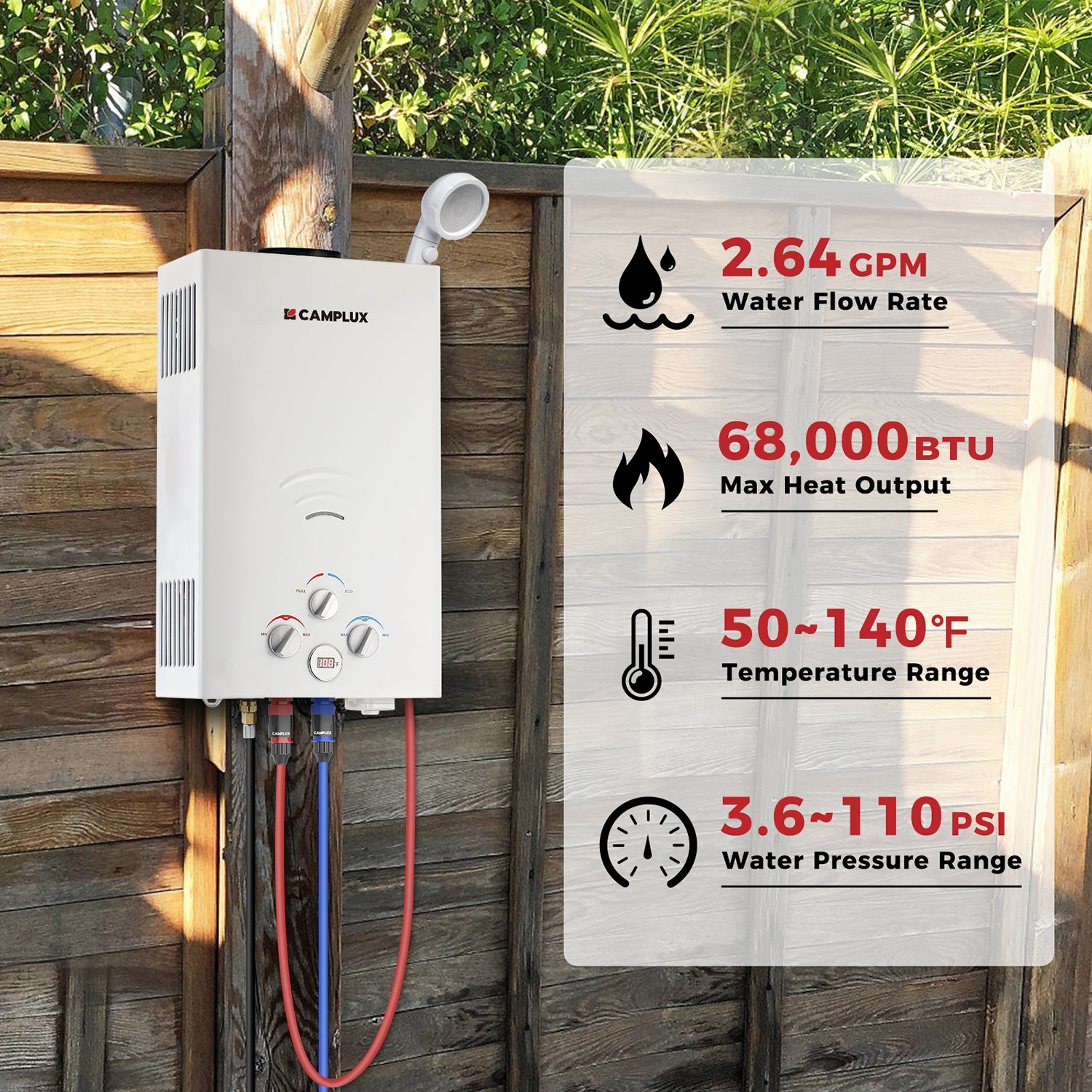 Camplux Outdoor 2.64 GPM Liquid Propane Tankless Water Heater - Wayfair ...