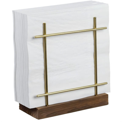 Napkin Holders For Table , Kitchen, Brass,Tone Wire Metal Napkin Dispenser With Wood Base, Modern Farmhouse Tabletop Dining Decor For Home,Cafe,Restaurant