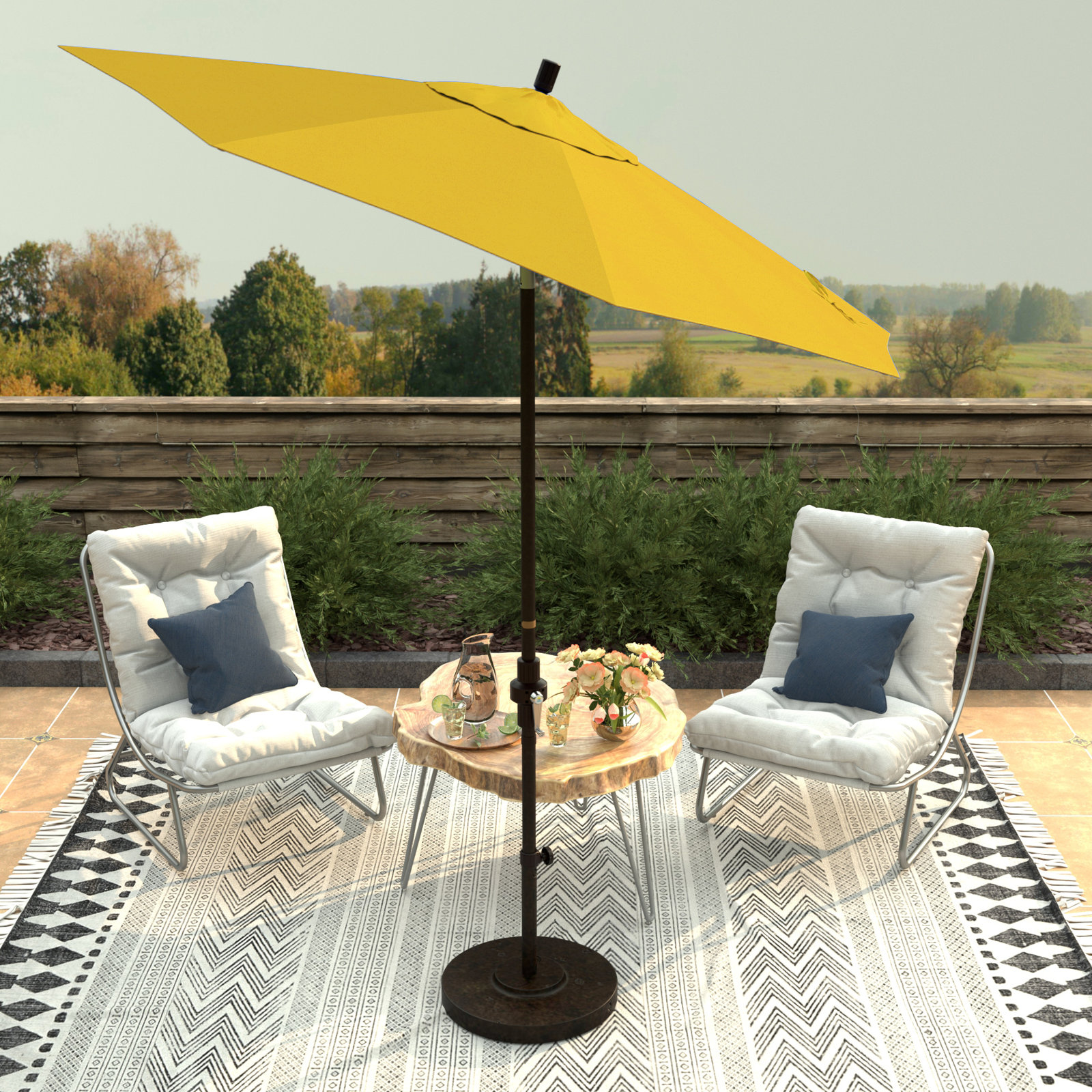 Che 90'' Outdoor Umbrella, Yellow Performance Canvas