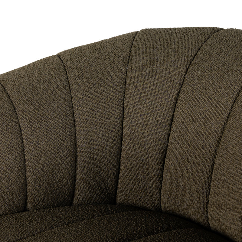 Elliana Swivel Barrel Chair, Olive Green Boucle