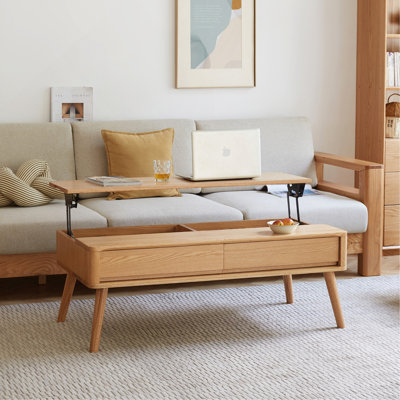 Table basse surélevée Table basse 100% bois de chêne massif avec plateau et plateau de table basse Largeur 100 X Profondeur 60 X Hauteur 45 Cm Bureau d'étude Facile à assembler