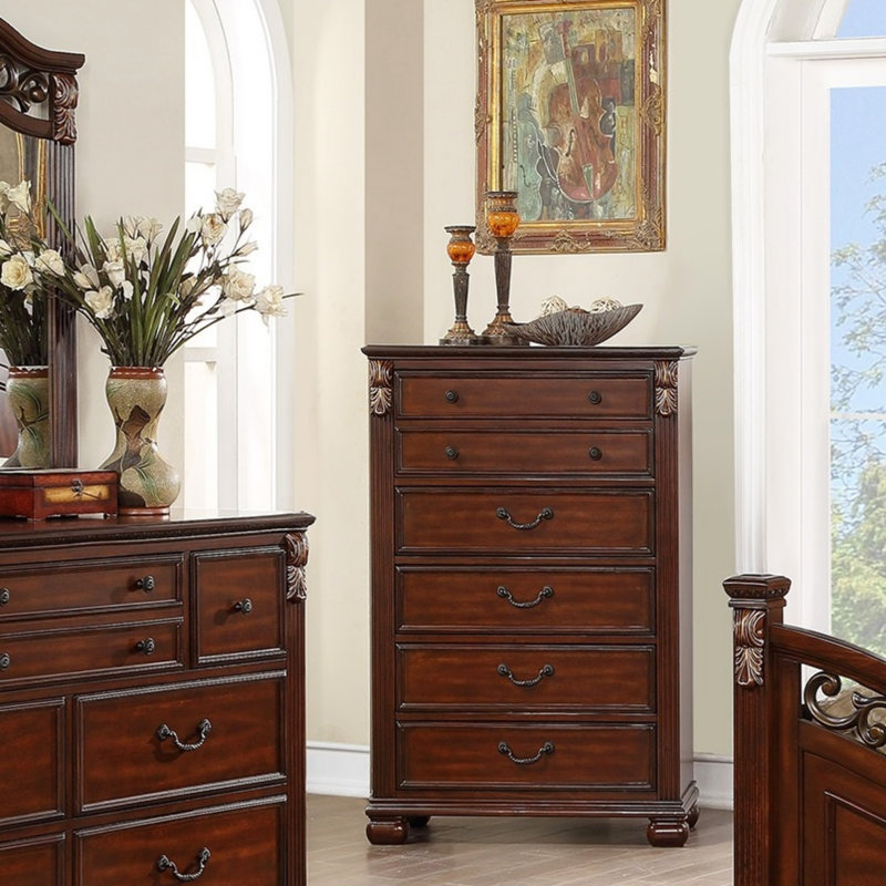 Commode de style chambre à coucher avec tiroirs en cerisier foncé 1 pièce