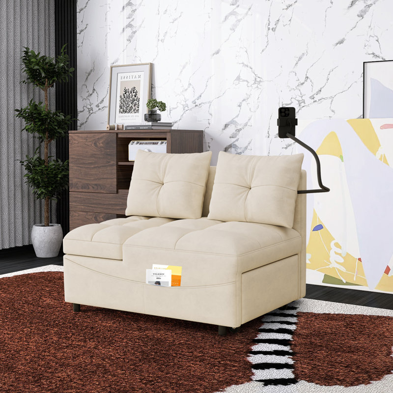Versatile Convertible Sofa Chair with USB port and Phone Holder, Beige