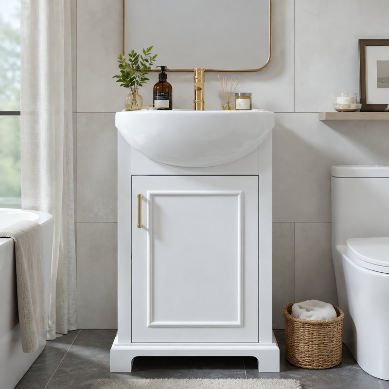 Meuble-lavabo sur pied l 19,8 po avec lavabo en céramique, Blanc