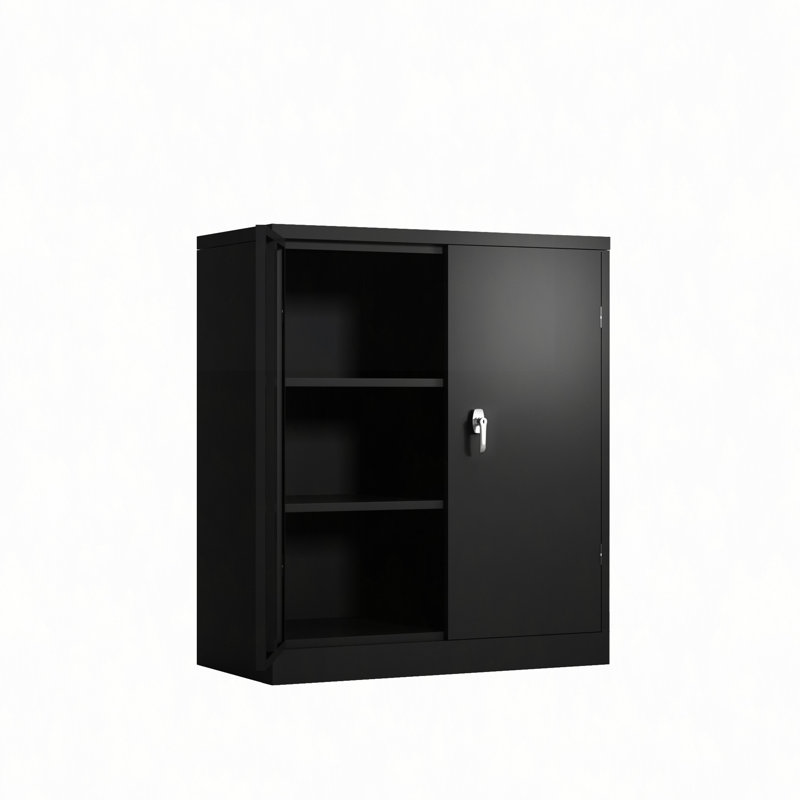 Metal Storage Cabinet With 2 Doors And 2 Shelves, Lockable Steel Storage Cabinet For Office, Garage, Warehouse