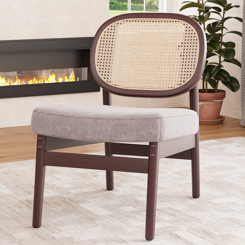 Rattan Backrest Upholstered Armchair, Khaki