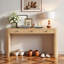 Console de style rétro avec coins arrondis, 3 tiroirs et pieds épais-1609157410