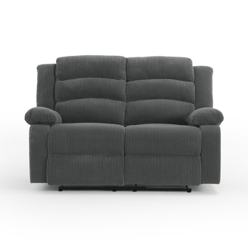 Manual Reclining Loveseat with Rounded Armrests, Dark Grey Corduroy