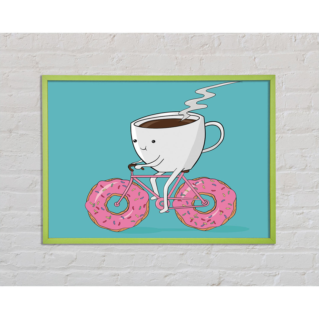 Gerahmtes Poster Aquinas Coffee Riding a Donut Bicycle