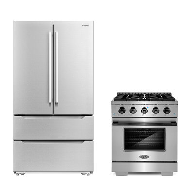 Cosmo 3 Piece Kitchen Appliance Package with French Door Refrigerator , 30'' Gas Freestanding Range -  COS-3PKG-518