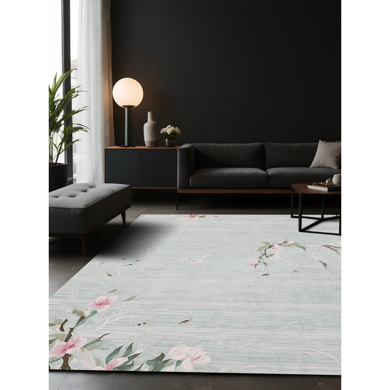 Tapis bleu soyeux et moelleux, Carré 6 pi