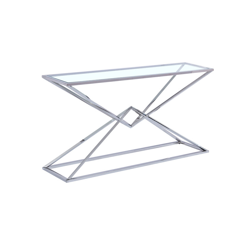 Connal 59'' Glass Top Console Table, Silver