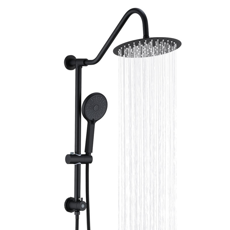 Système de pomme de douche mural double avec pluie de 10 po et poche - motifs de jet réglables en métal noir mat