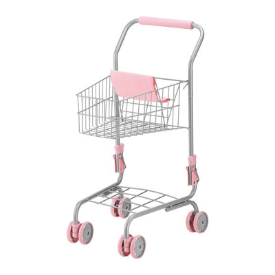 Chariot pour enfants, cadre en métal robuste, chariot de jeu de bébé avec poupée, roulettes, panier, chariot de magasinage, se plie pour un rangement facile, pour les enfants et les tout-petits de 3 ans et plus