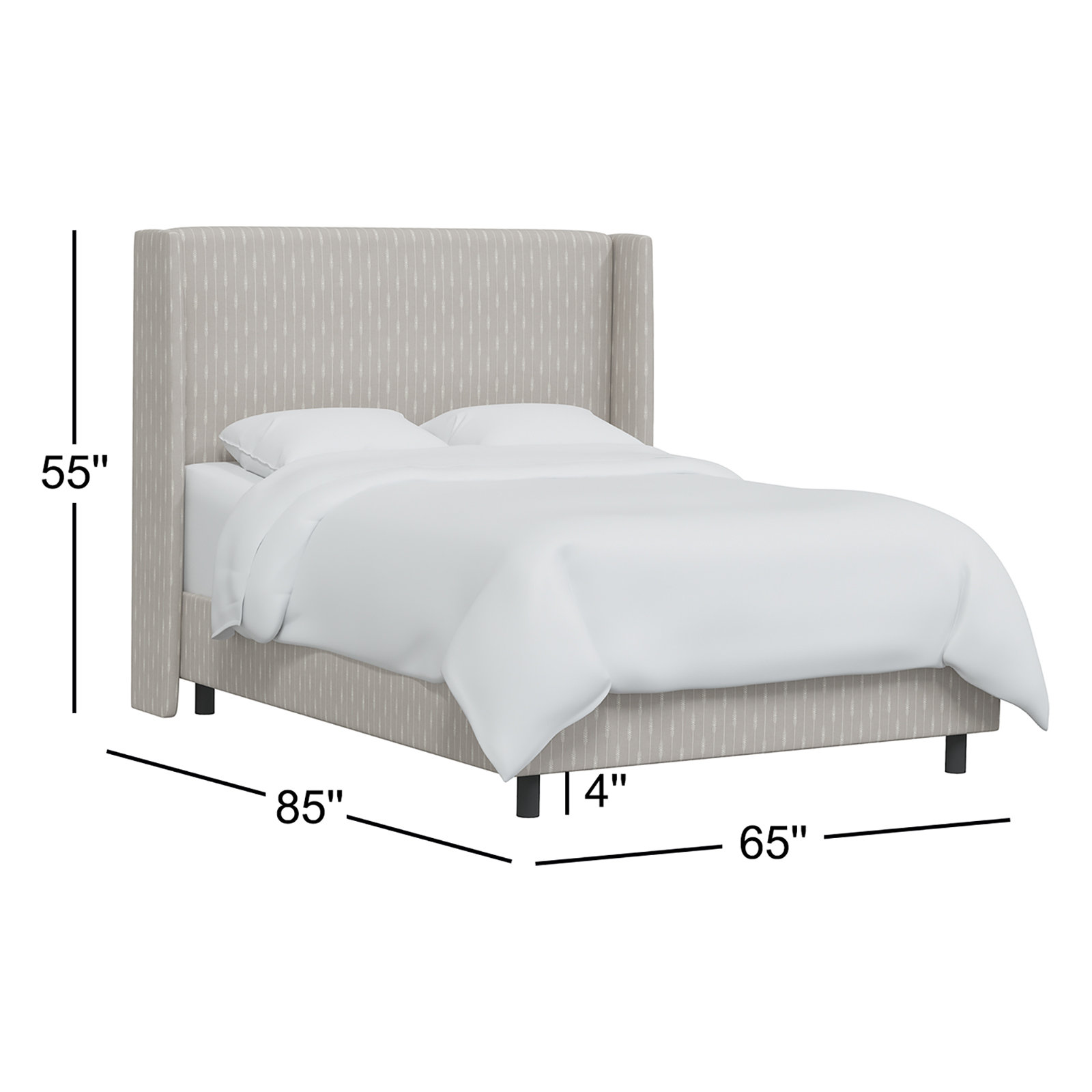 Tilly Upholstered Wingback Bed, Queen, Sprint Stripe Grey