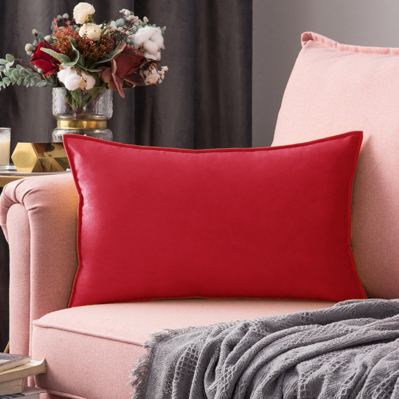  Housse et insert de coussin carré en velours, Rouge, H 14 po x l 20 po x P 1 po, Housse de coussin seulement - sans coussin