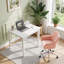 Ensemble de bureau à domicile et de chaise, bureau d'ordinateur carré blanc avec ensemble de chaises de bureau rembourrées, ensemble de chaise de travail pivotant à hauteur réglable, ensemble de chaise de coiffeuse en velours / polyuréthane, ensemble de mobilier de poste de travail multi-paquets