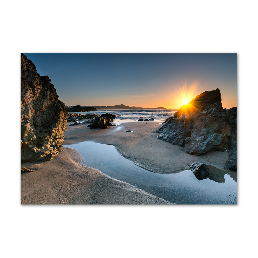 Leinwanddruck - Wandkunst - Drucke auf Leinwand - 100X70 Bildmotiv: Felsen Auf Leinwand Der Strand