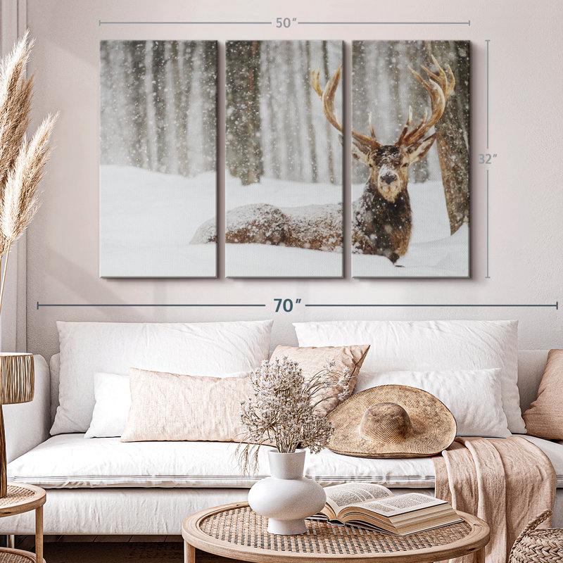 «Snow Covered Elk», 3 pièces sur toile, H 32 po x l 50 po x P 1,25 po