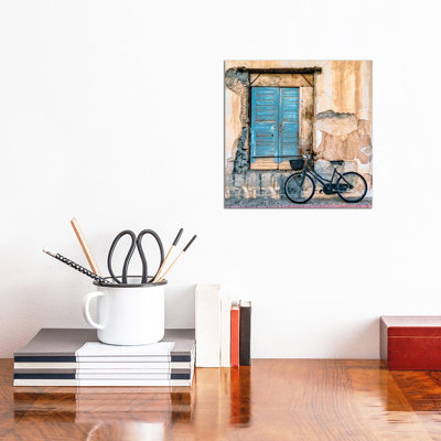 Old Window And Bicycle by George Digalakis - Wrapped Canvas Print