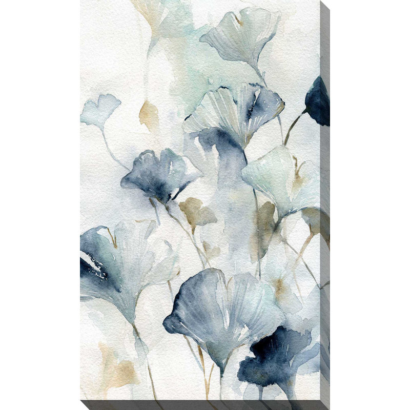 Indigo Ginkgo II par Carol Robinson - Peinture, L 18 po x H 30 po, Toile tendue