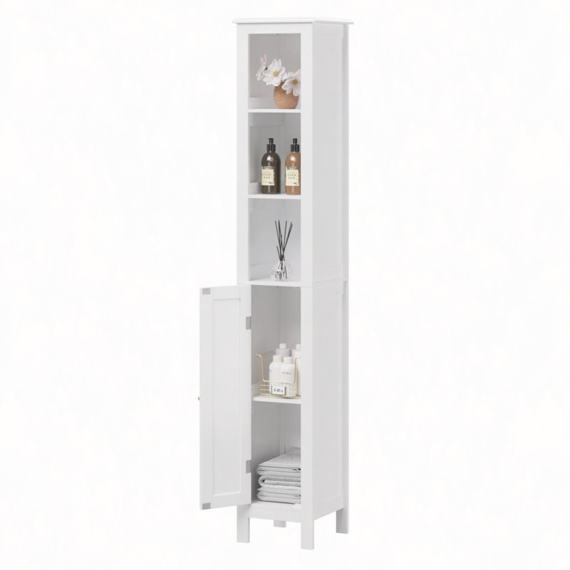 Armoire de rangement pour salle de bain de 66,92 po de hauteur avec tablettes réglables, armoire autoportante mince à 1 porte avec anti-basculement, compartiments ouverts, pour la maison, les petits espaces, la salle de bain, la cuisine, le salon