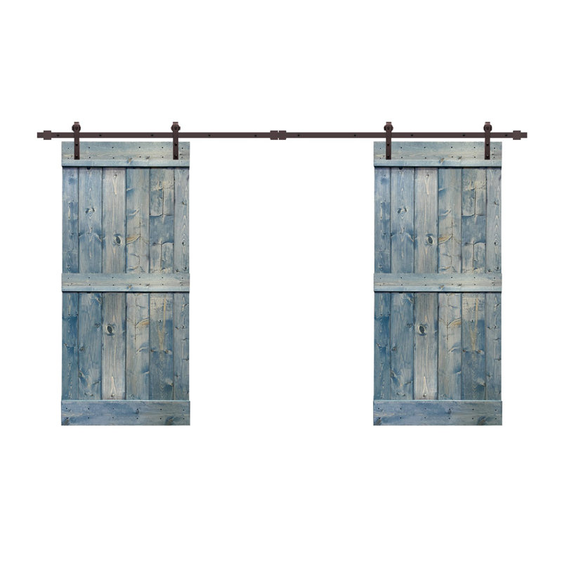 Porte de grange à panneaux et en métal avec trousse de quincaillerie d'installation, Bleu denim, 42 po x 84 po
