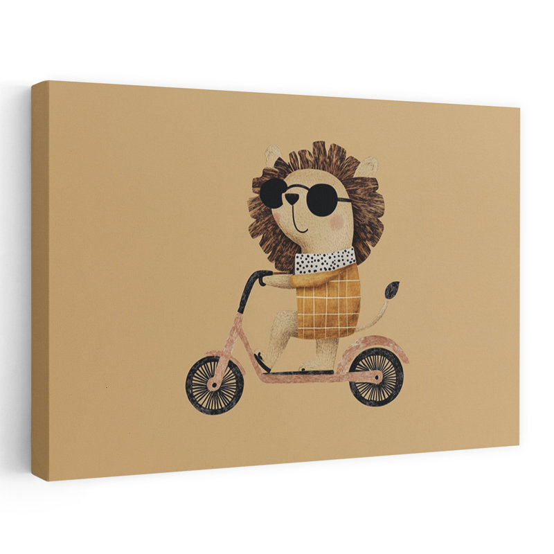 «Hipster lion on scooter», H 32 po x l 48 po