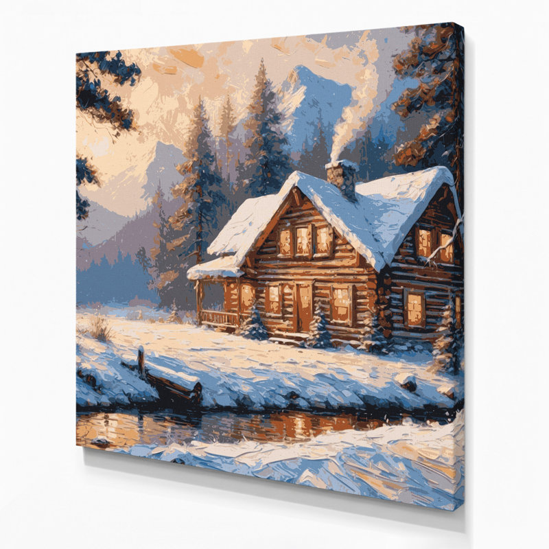 «Thanksgiving Cozy chalet», art sur toile gris, H 8 po x l 8 po