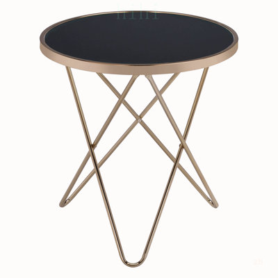 Table d'appoint ronde et sophistiquée avec plateau en verre givré et piètement en métal champagne pour les espaces de vie modernes