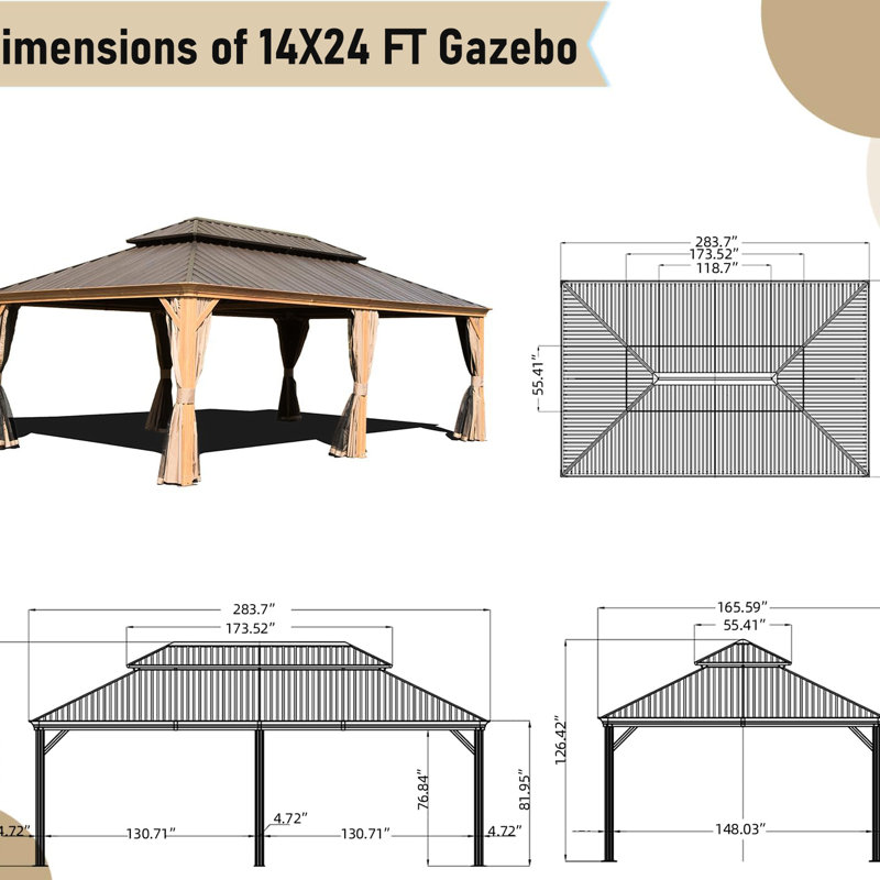 Pavillon de jardin avec cadre en aluminium et protection de la vie privée avec double toit en acier galvanisé