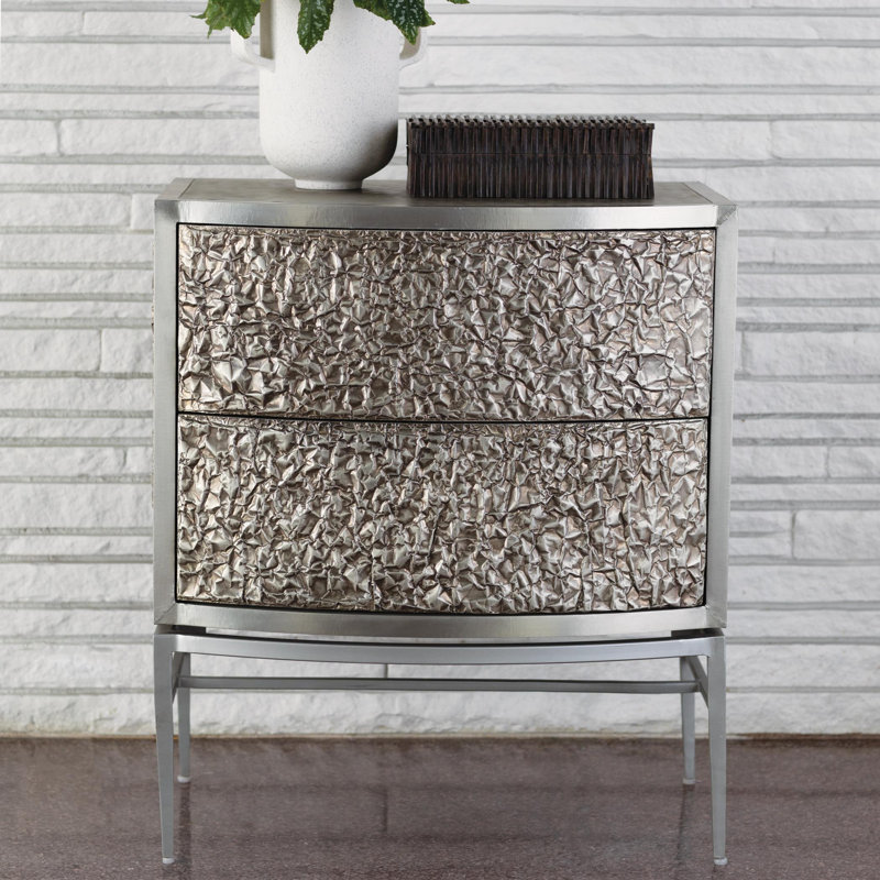 Crinkle 2-Drawer Bedside Chest in Nickel/Antique Nickel Finish