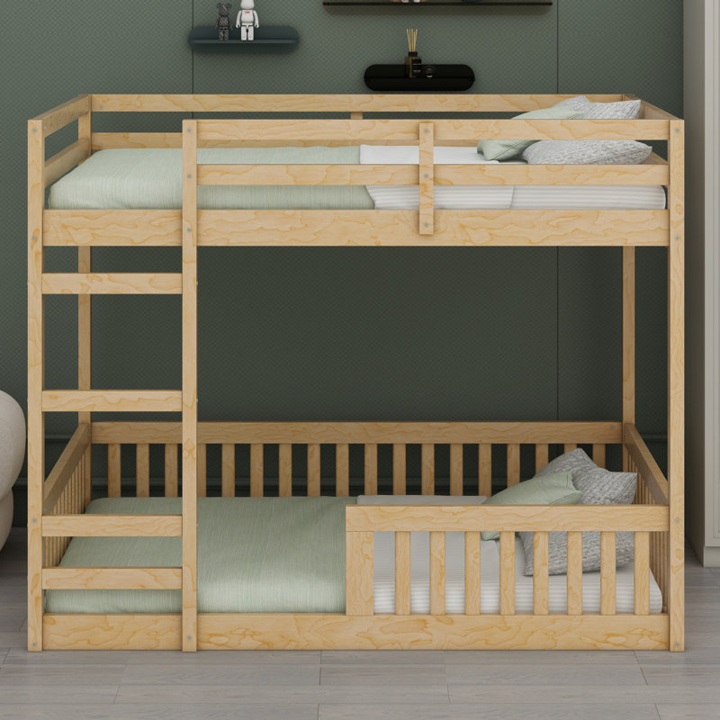 Wood Bunk Bed With Ladder And Guardrails, Natural