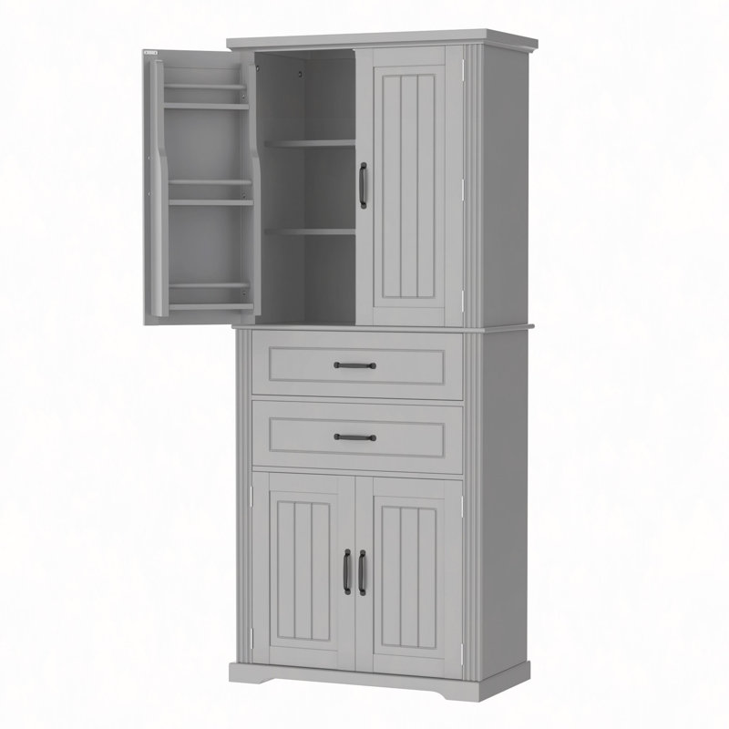 Armoire de rangement avec espace de rangement multifonctionnel, portes avec tablettes de rangement, 2 tiroirs, tablette réglable