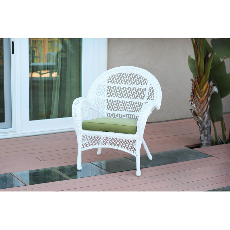 Chaise berçante d'extérieur en osier / rotin avec coussins Byers, Vert, Blanc