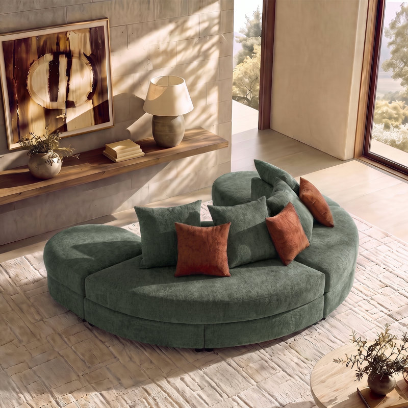 Canapé modulaire courbé 4 pièces David, Polyester forêt