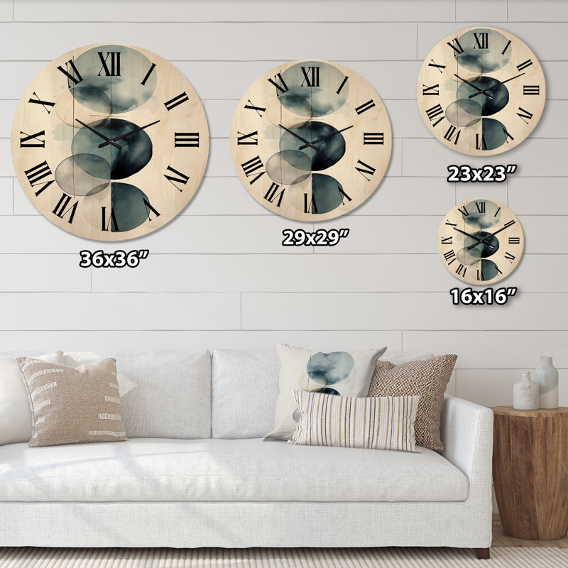 Horloge murale circulaire sur toile en bleu rétro IV, Très grand