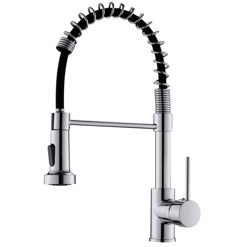 Commercial Single Hole Kitchen Sink Faucet With Pull Down , Finish, Modern Classic Design, No Leakage, Stable Water Color, Lever, Lead - Brass, Ceramic Cartridge, 360 Degree Swivel, Easy Installation